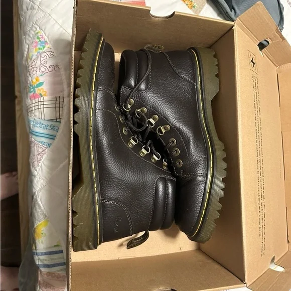 Dr. Martens Kelvin Mens Boots Dark Brown Pebbled Leather Lace Up Size 10 US M Mens Vintage Dr Martens Kelvin Brown Leather | Mercari main image 4
